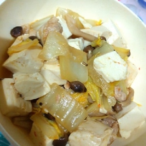 豆腐と白菜豚肉のピリ辛炒め煮
